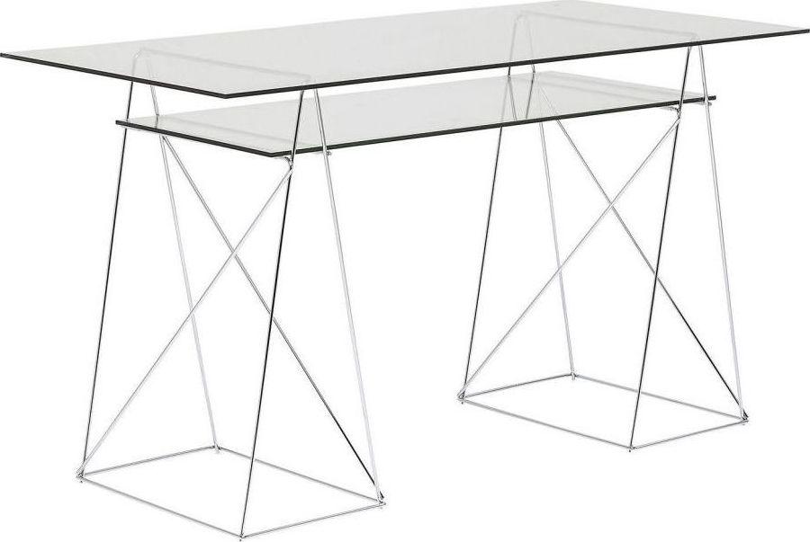 Biurko szklane z półką POLAR 135x65 - srebrny