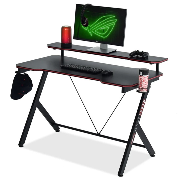 Biurko z nadstawką ROLV 120x60 - czarny karbon redline